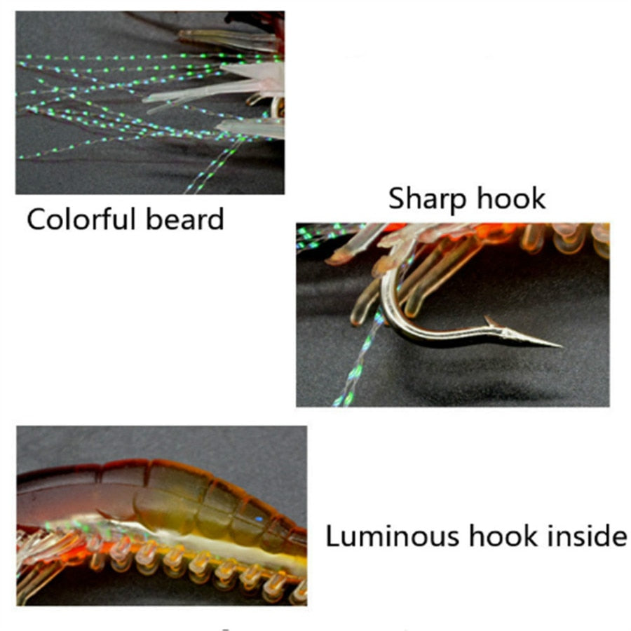 Luminous Silicone Shrimp Artificial Bait Set